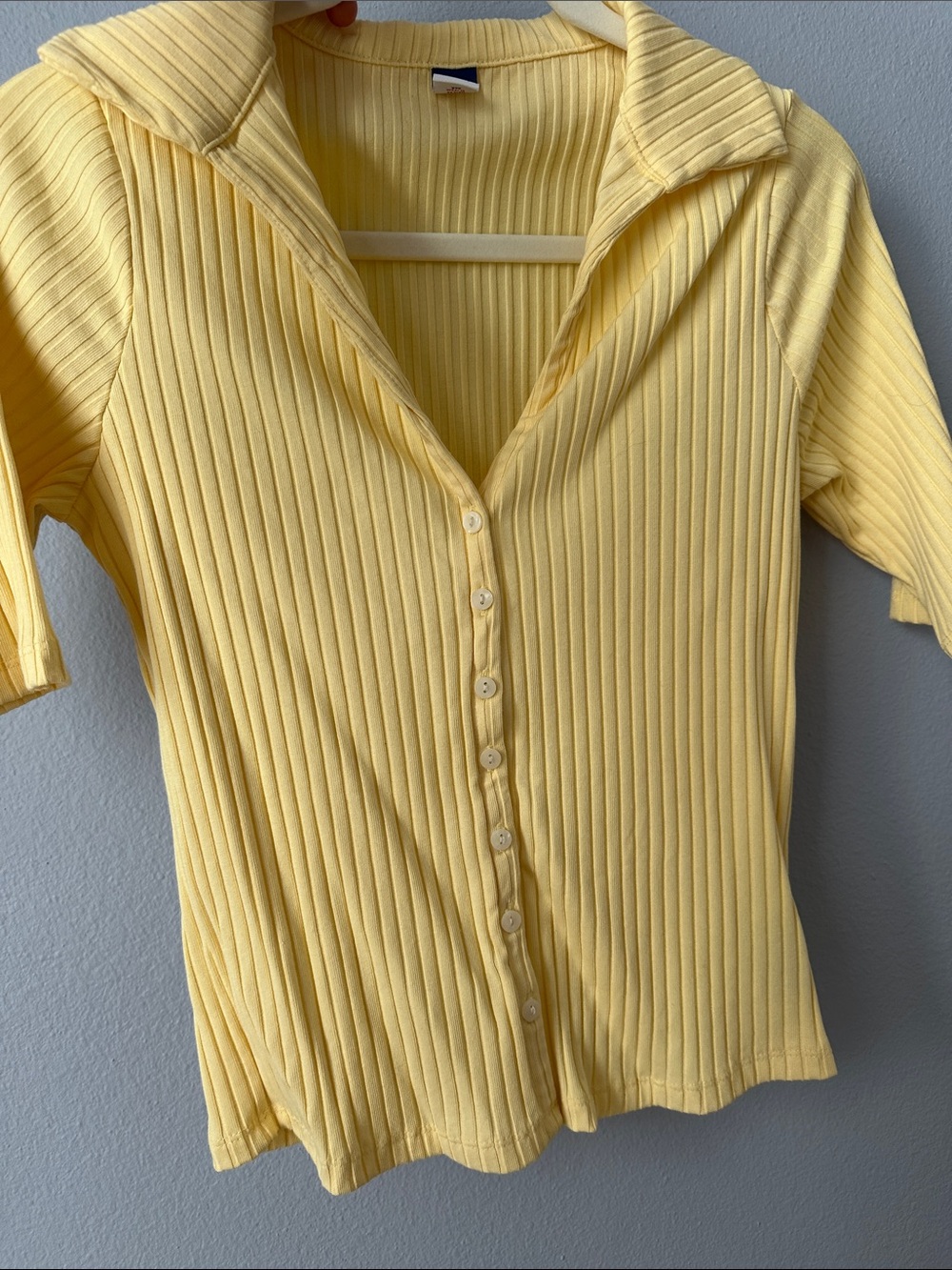 Old Navy Yellow Ribbed Button-Front Short Sleeve Top
